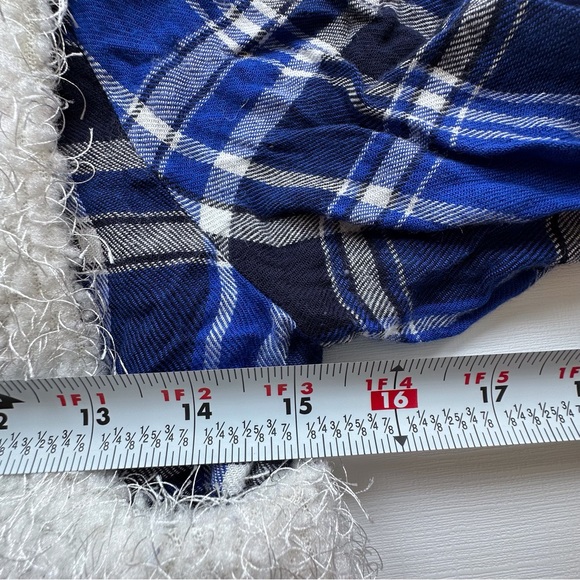 Amy Byer blue white plaid tunic button up shirt white fuzzy vest‎ girls 16 - Picture 8 of 15